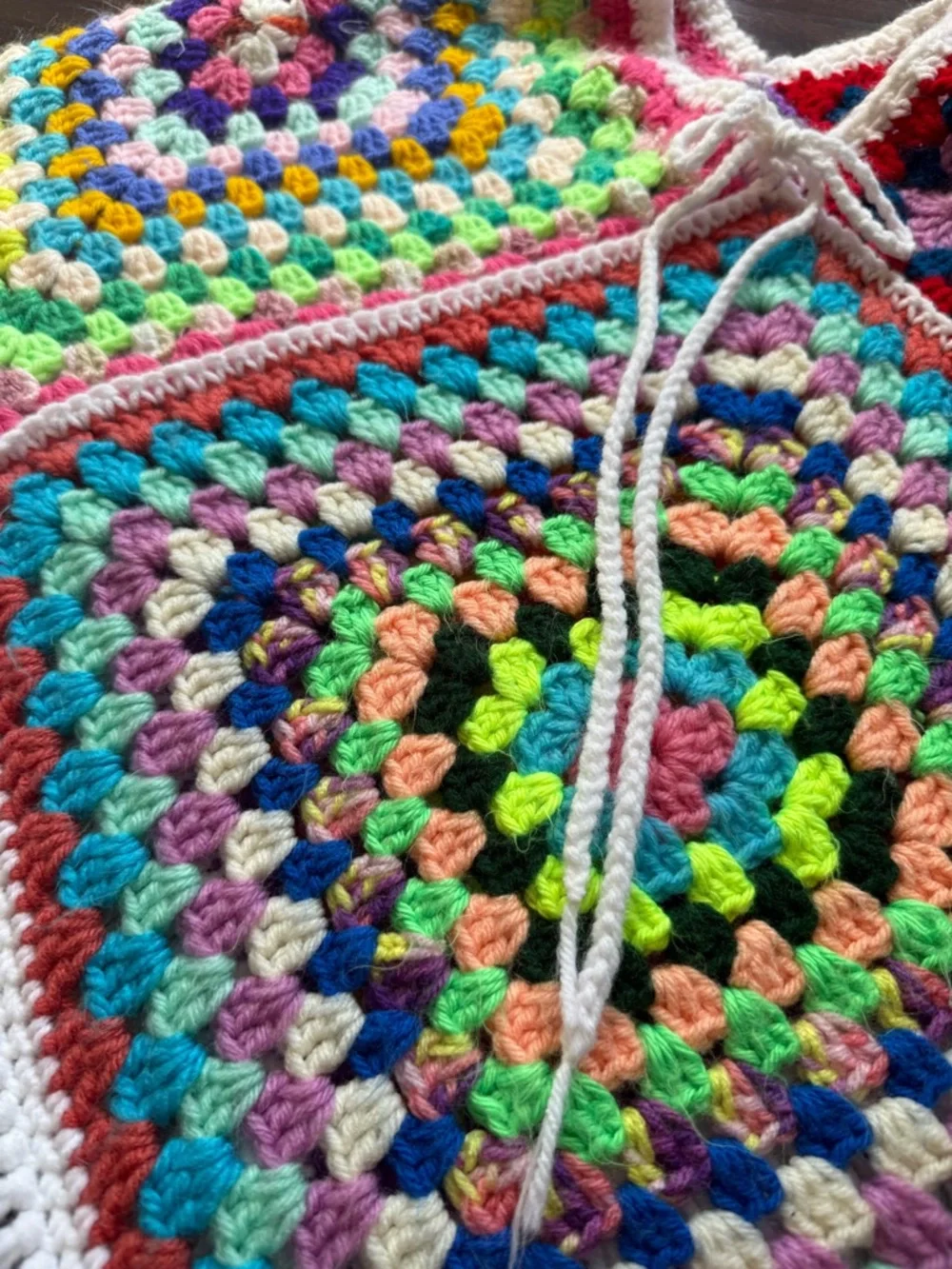 Handmade Granny Square Multicolor Crochet Poncho with Fringe - Picture 2 of 5